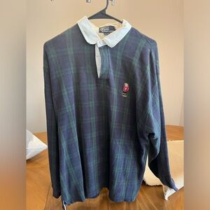 Vintage 90’s Polo Ralph Lauren Teddy Bear Plaid / Tartan Rugby Shirt